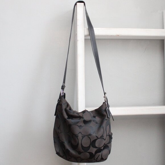 Coach VTG Y2K Black Soho Signature Duffle Canvas Leather Shoulder Crossbody Bag - Picture 1 of 8